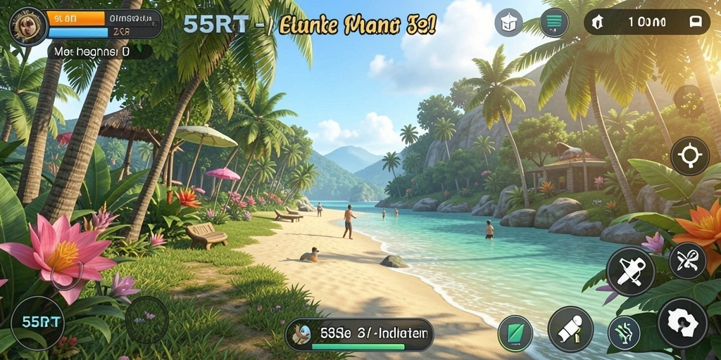 Screenshot gameplay 55RT menampilkan antarmuka yang ceria dan mudah dimengerti.