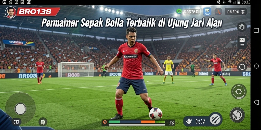 Screenshot gameplay BRO138 yang menampilkan aksi sepak bola yang mendebarkan.