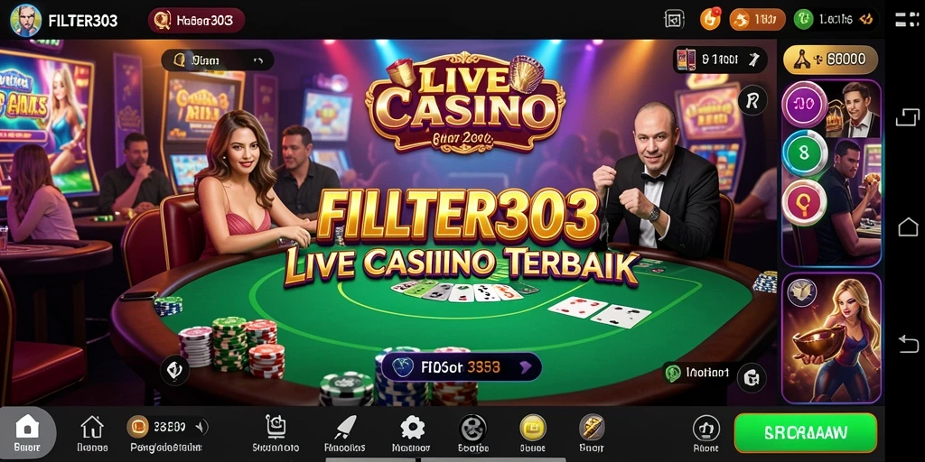 Skrinsut dari gameplay FILTER303 yang menampilkan dealer langsung dan permainan seru.