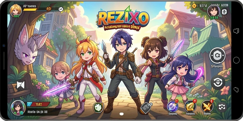 Screenshot gameplay REZIXO menampilkan serunya pertarungan karakter anime.