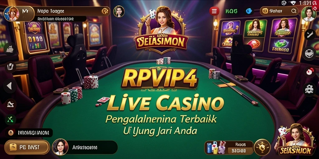 Screenshot gameplay RPVIP4 yang menunjukkan dealer live dan suasana casino.